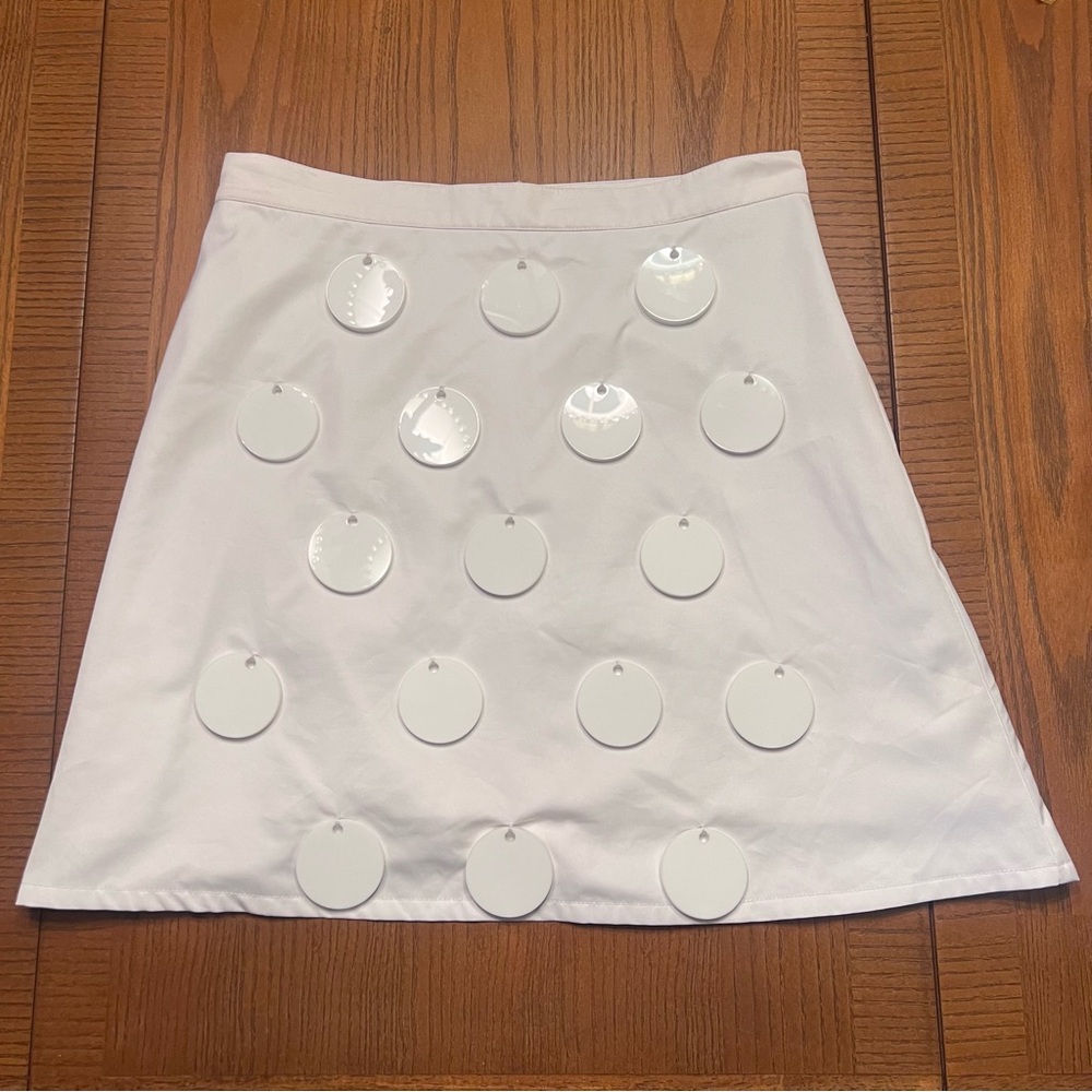 House of Cards Glossy Round Disc Embellished A-Line Mini Skirt‎ White Size 4